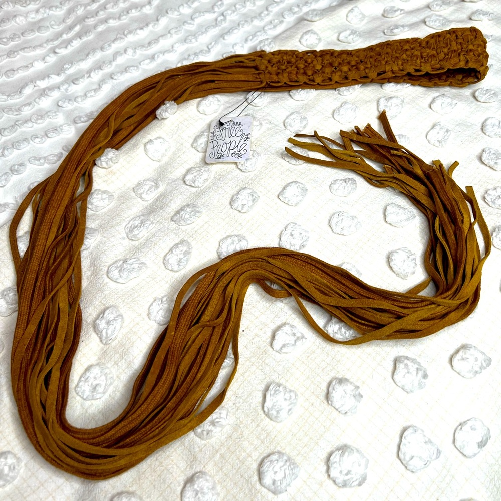 Free People Brown Braided Long Tassel Wrap Belt